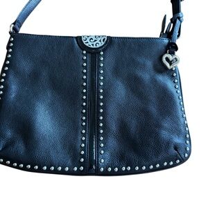 Brighton Women’s Black and Silver Pebbled Leather Studded Shoulder Bag